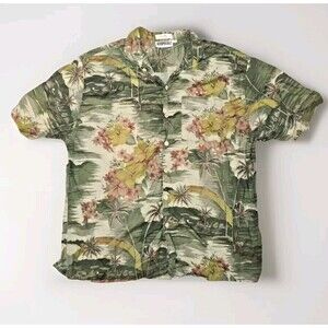 Aeropostale Hawaiian Shirt Mens XL Button Up Green Floral Short Sleeve